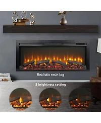 Clihome 44 inch Wall Recessed Electric Fireplace with Remote Control Heater