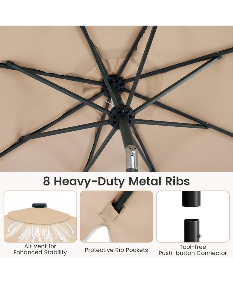 Sugift 9 Ft Patio Umbrella with Solar Led Lights and Weighted Base