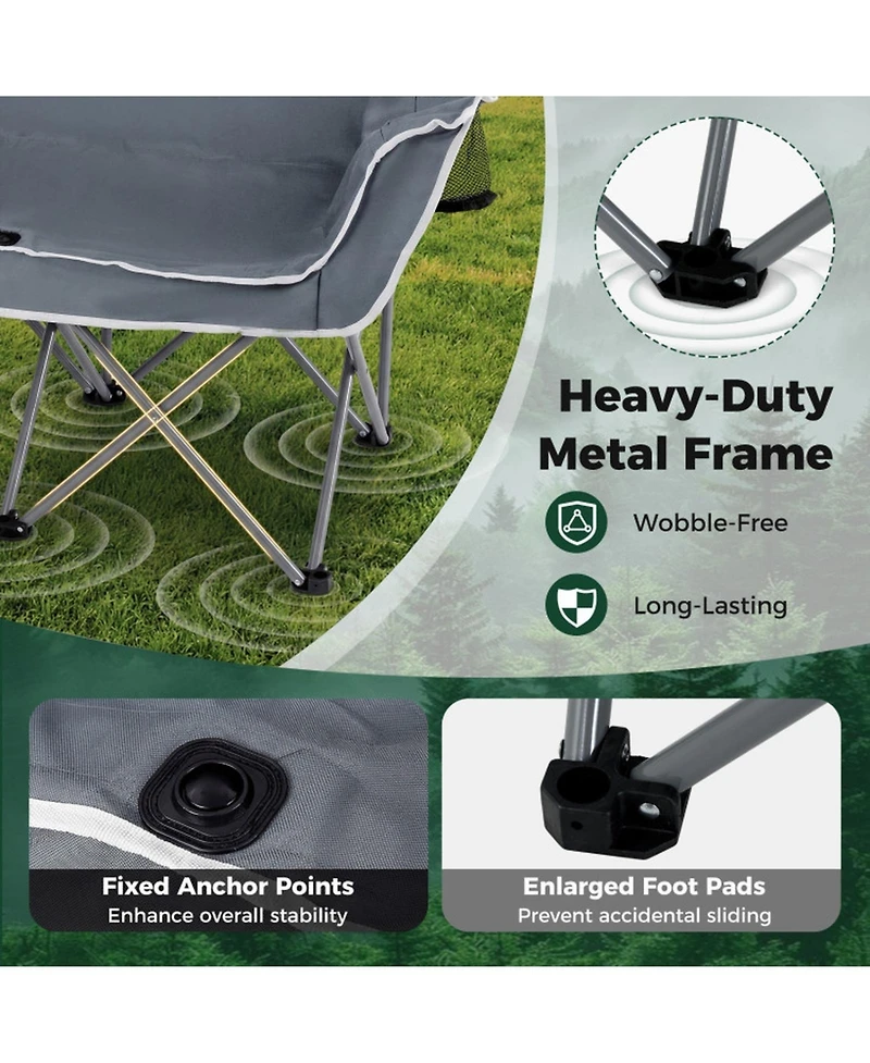 Sugift Portable Oversized Camping Loveseat Chair with Armrests and Cup Holders