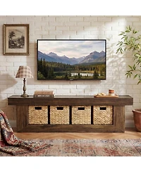 Tribesigns 63" Tv Stand with Storage Baskets, 2-Tier Entertainment Center for 55/60/65 Inches TVs, Farmhouse Wooden Media Console