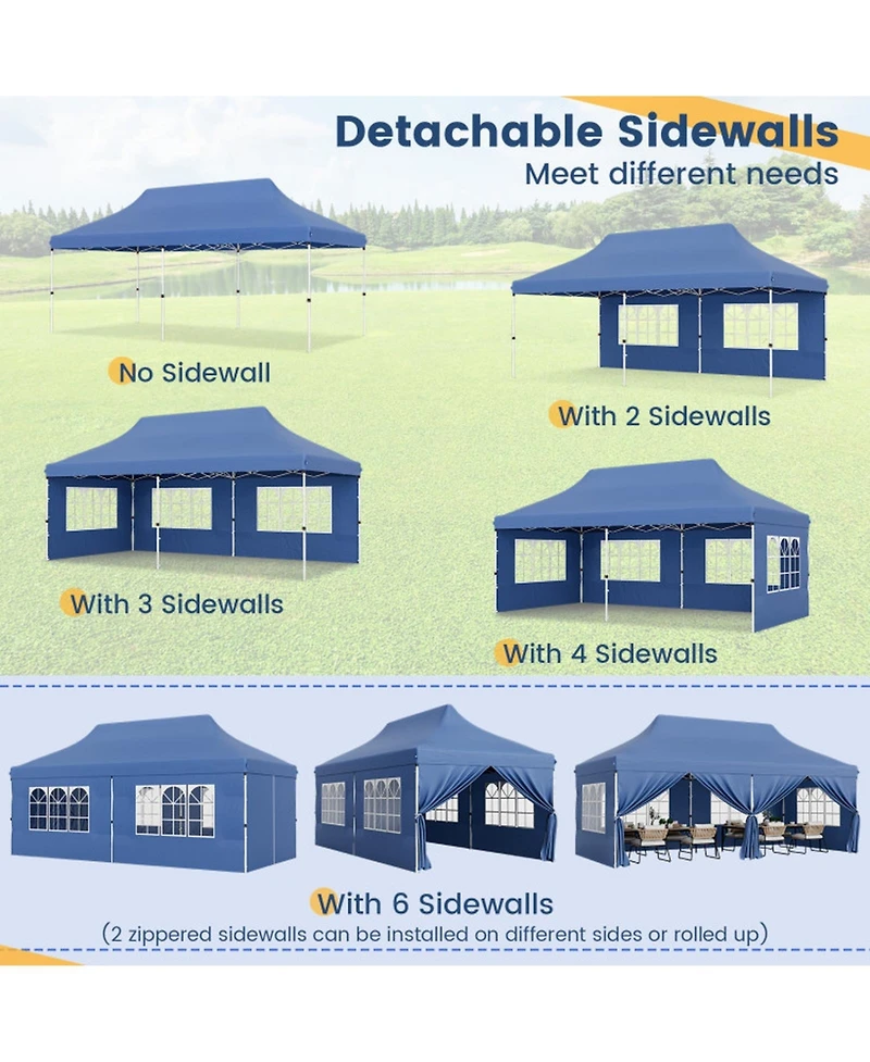 Sugift 10 x 20 Feet Pop Up Canopy Tent with 6 Sidewalls Windows and Carrying Bag for Party Wedding Picnic
