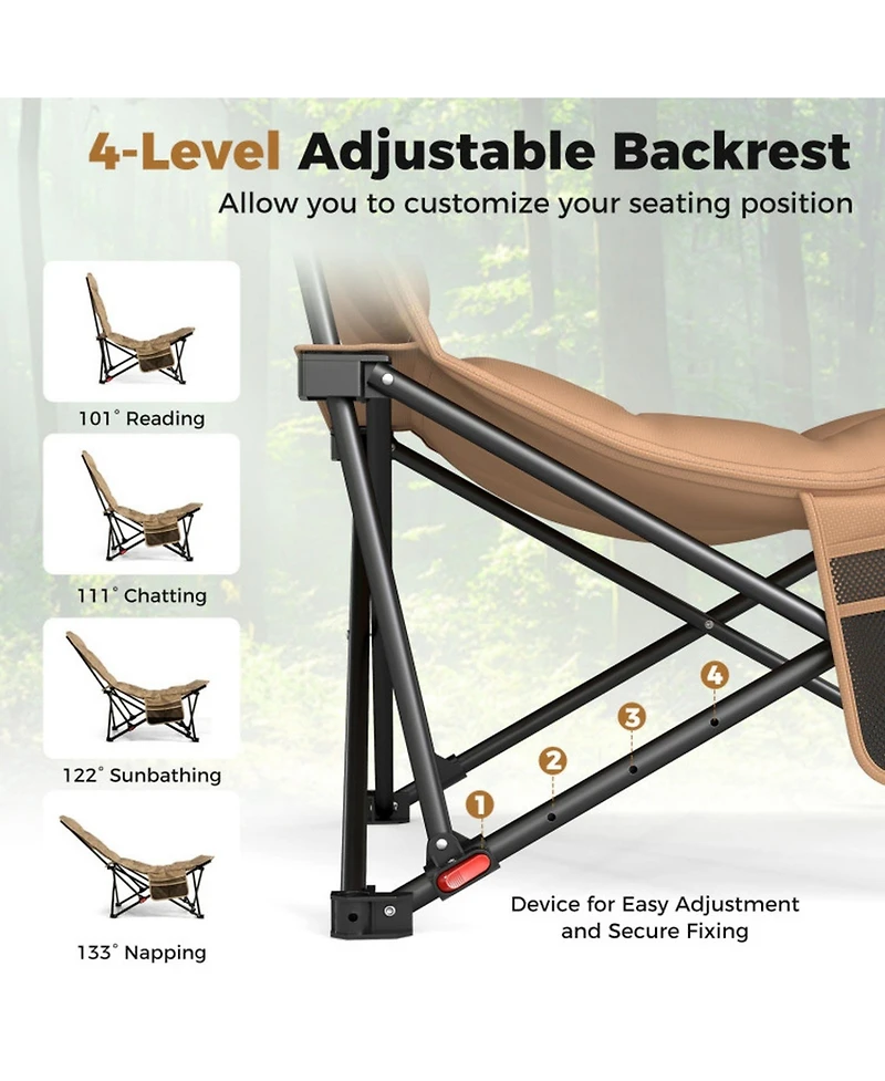 Sugift Folding Camping Chair for Adults with 4-Position Adjustable Backrest and Carrying Bag