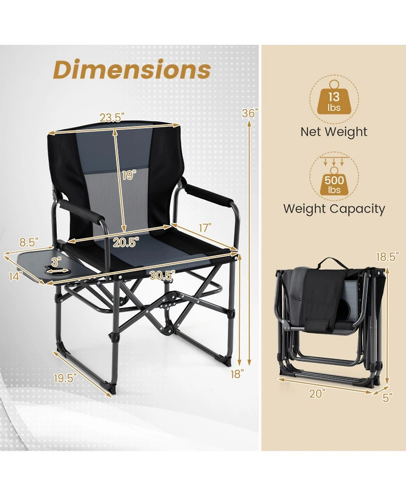 Sugift Folding Camping Chair with Flip-Up Side Table Cup Holder and Carrying Bag
