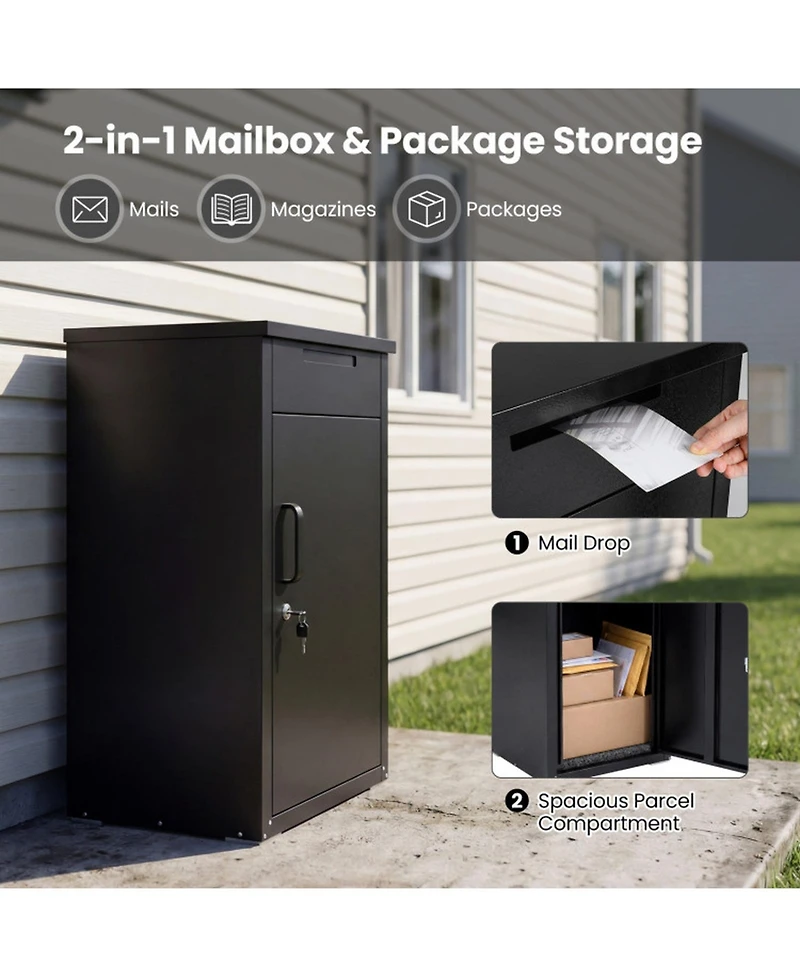 Gouun Outdoor Package Delivery Box with Anti-Theft Board and Lockable Front Door