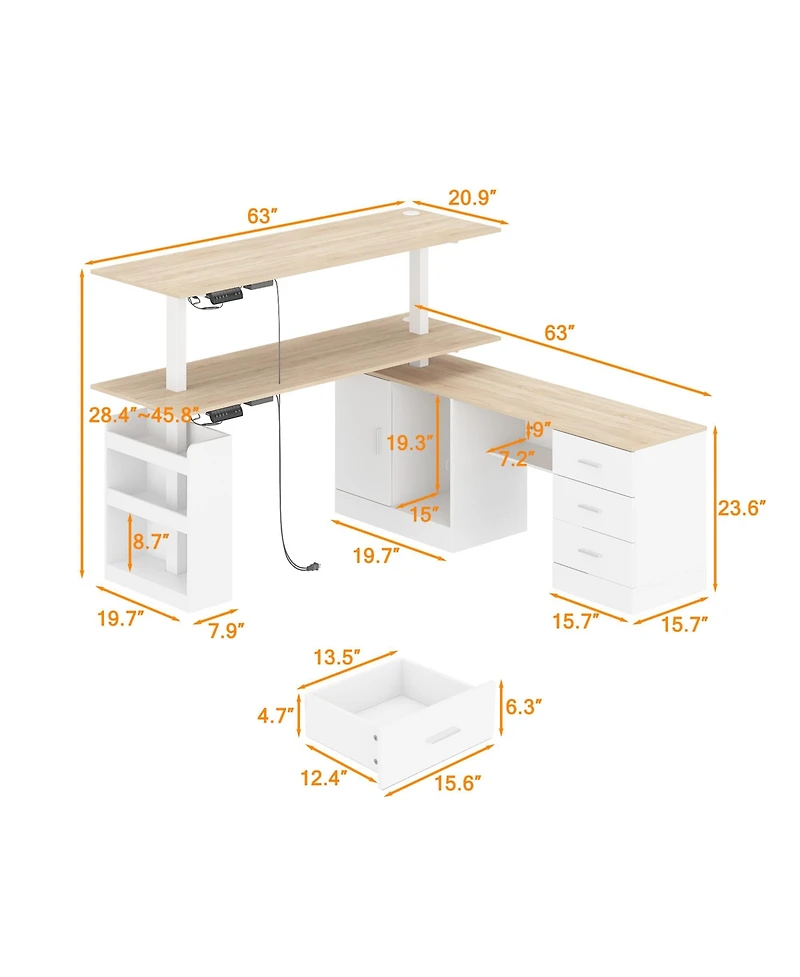 Homsee Electric Standing Desk with Drawers and Shelves Adjustable Height Desk LShaped Design