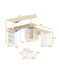 Homsee Electric Standing Desk with Drawers and Shelves Adjustable Height Desk LShaped Design