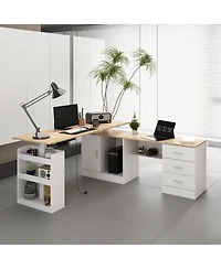 Homsee Electric Standing Desk with Drawers and Shelves Adjustable Height Desk LShaped Design