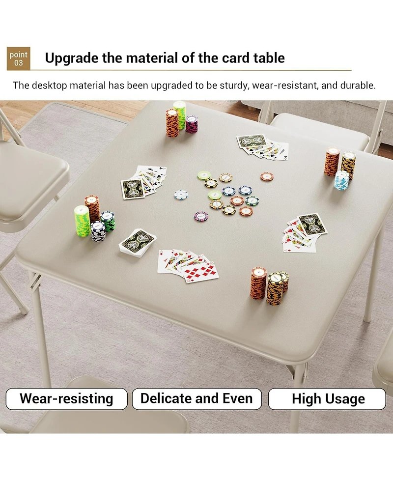 homfan Square Folding Card Table with Pu Leather Surface, Metal Frame