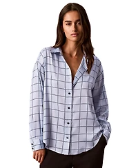 Calvin Klein Petite Printed Long-Sleeve Button-Down Satin Shirt