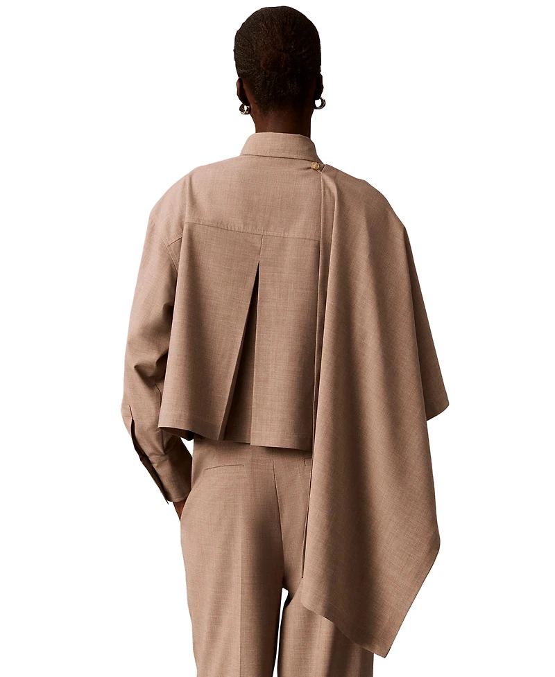 Calvin Klein Petite Long-Sleeve Collared Neck Scarf Draped Shirt