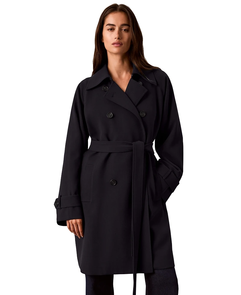Calvin Klein Petite Double-Breasted Belted Trench Coat