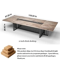 Logicfox Conference Table with Wireless Charging - 2" Thick Top and Metal Grid Base 2 Built-in Power Outlets and Usb
