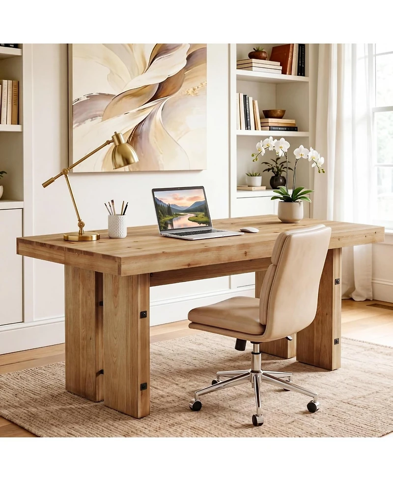 Tribesigns Executive Desk, Solid Wood Computer Desk with Large Tabletop, Farmhouse Writing Conference Table Workstation for Home Office