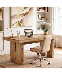 Tribesigns Executive Desk, Solid Wood Computer Desk with Large Tabletop, Farmhouse Writing Conference Table Workstation for Home Office