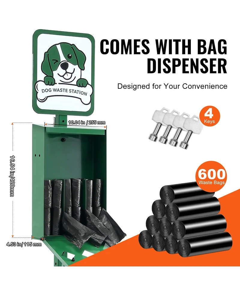 Vevor Dog Waste Station with 600 Poop Bags Commercial Park Pet