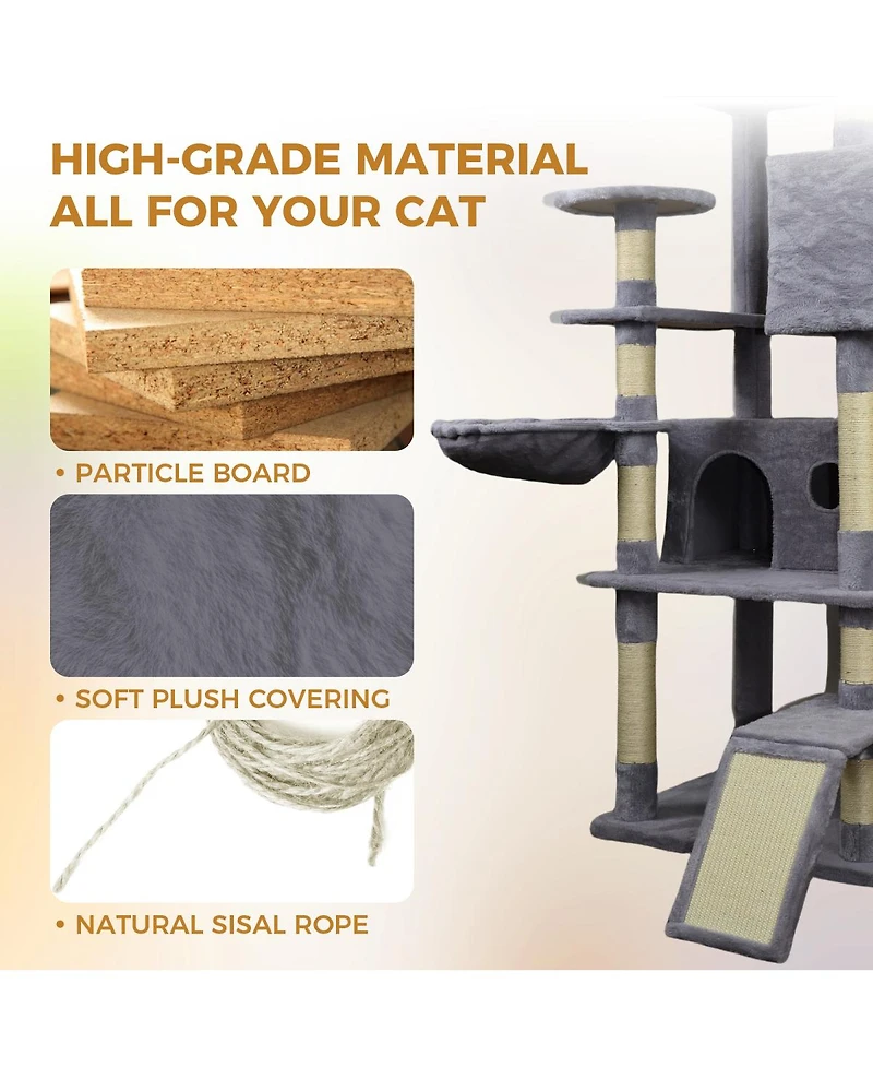 Streamdale 84.6'' Dark Gray Cat Tree Tower with Condos Scratching Posts and Hammocks