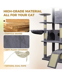 Streamdale 84.6'' Dark Gray Cat Tree Tower with Condos Scratching Posts and Hammocks