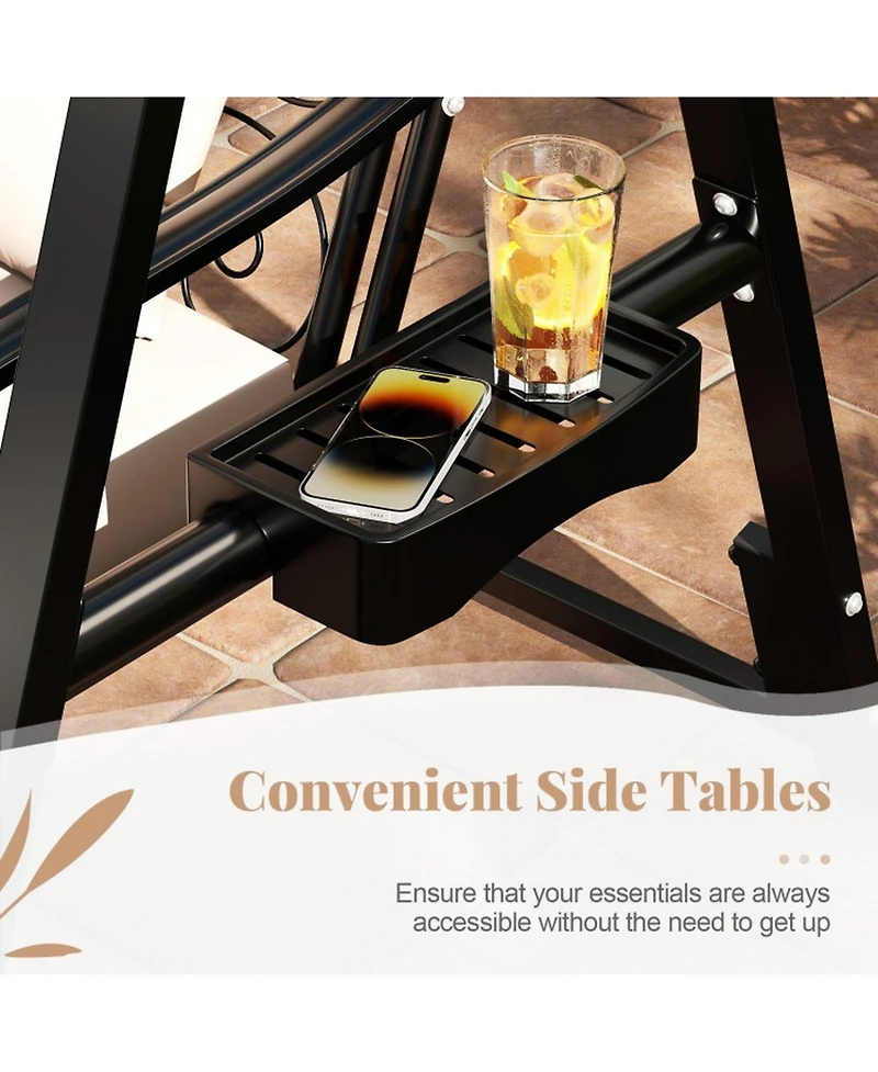 Sugift Metal Frame Porch Swing with Removable Cushions and Side Tables