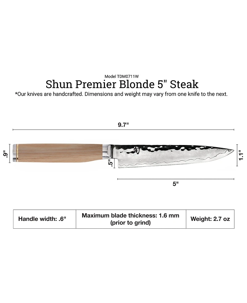 Shun Stainless Steel Premier Blonde 4 Pc Steak Knife Boxed Set