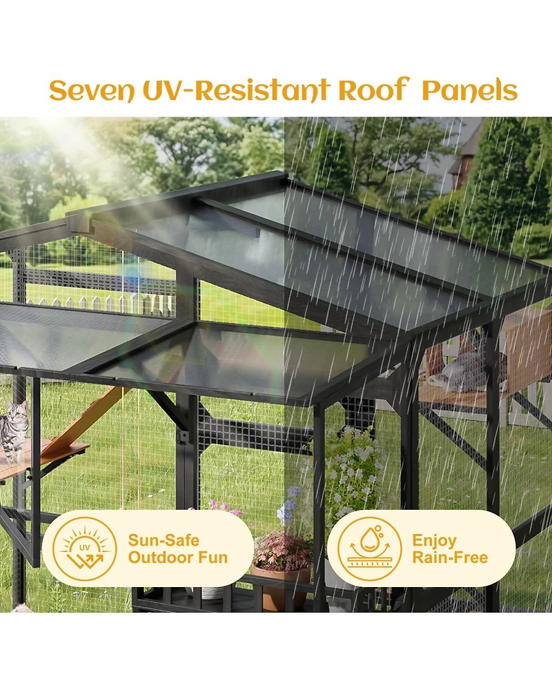 Streamdale Furniture Large Outdoor Catio for 6-10 Cats with Weatherproof Roof and Climbing Features