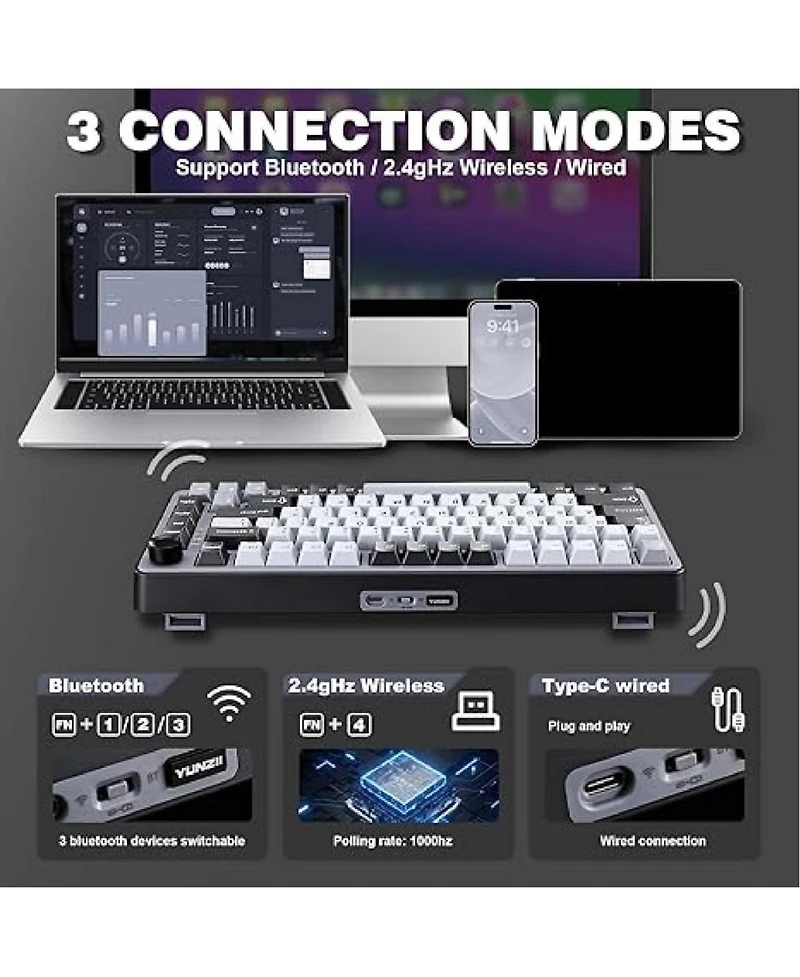 Lamicall B75 Pro 75% Knob Tri-Mode Hot Swap Pre-lubed Gaming Keyboard