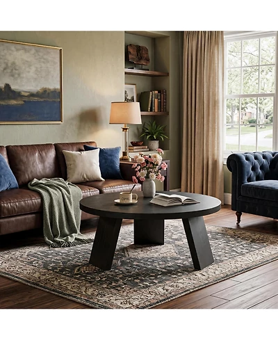 homfan 33.5" Round Coffee Table, Circle Center Table with Inclined Legs, Accent Cocktail Tables for Living Room, Bedroom, Easy Assembly