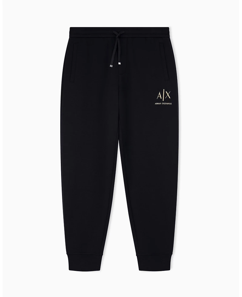 A|X Armani Exchange Men's Black And Gold Bonded Cotton Jogger