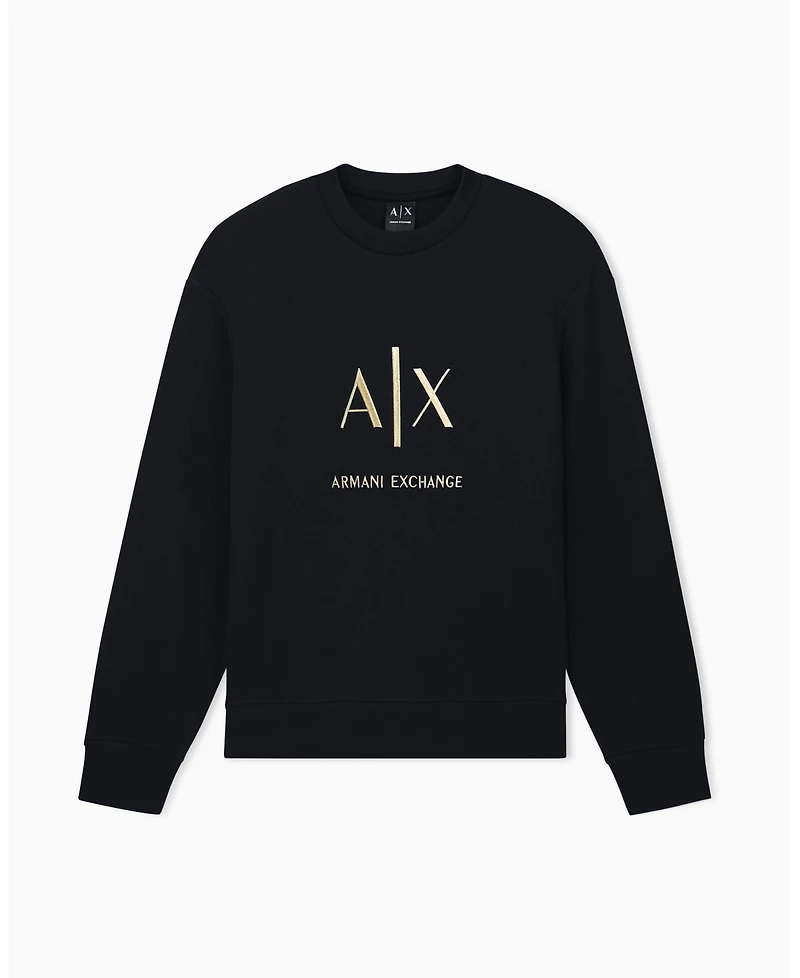 A|X Armani Exchange Men's Black And Gold Bonded Cotton Crewneck Sweatshirt