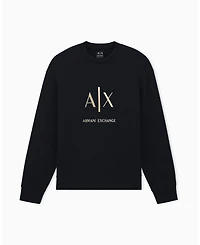 A|X Armani Exchange Men's Black And Gold Bonded Cotton Crewneck Sweatshirt