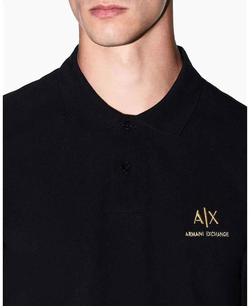 A|X Armani Exchange Men's Black And Gold Short Sleeves Pique Polo Shirt