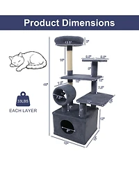 Gymax 48'' Tall Cat Tree With Large Condo Padded Top Perch Jute Scratching Post Tunnel