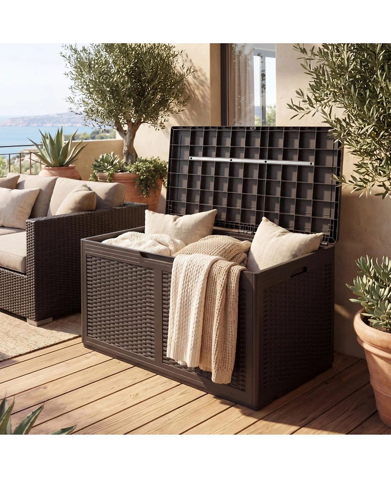 Gouun 100 Gallon Resin Outdoor Deck Box and Storage Bench with Rattan Texture