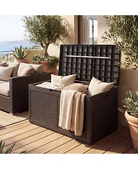 Gouun 100 Gallon Resin Outdoor Deck Box and Storage Bench with Rattan Texture