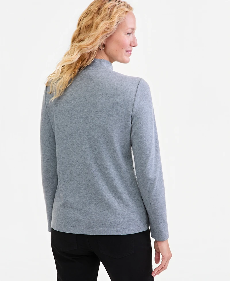 Style & Co Petite Mock-Neck Cotton Long-Sleeve T-Shirt, Created for Macy's