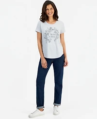 Style & Co Women's Perfect Time for Flowers Floral-Print Curved-Hem T-Shirt, Macy's Exclusive