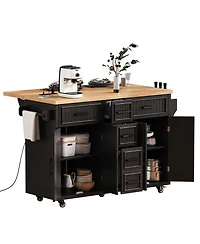 Streamdale Furniture 56.5'' Drop Leaf Kitchen Island with Power Outlet and Storage