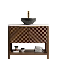 Sillysis 30" Modern Bathroom Vanity with Vessel Sink, Sintered Stone Countertop, Soft Close Solid Wood 3D Doors, Open Shelf Storage