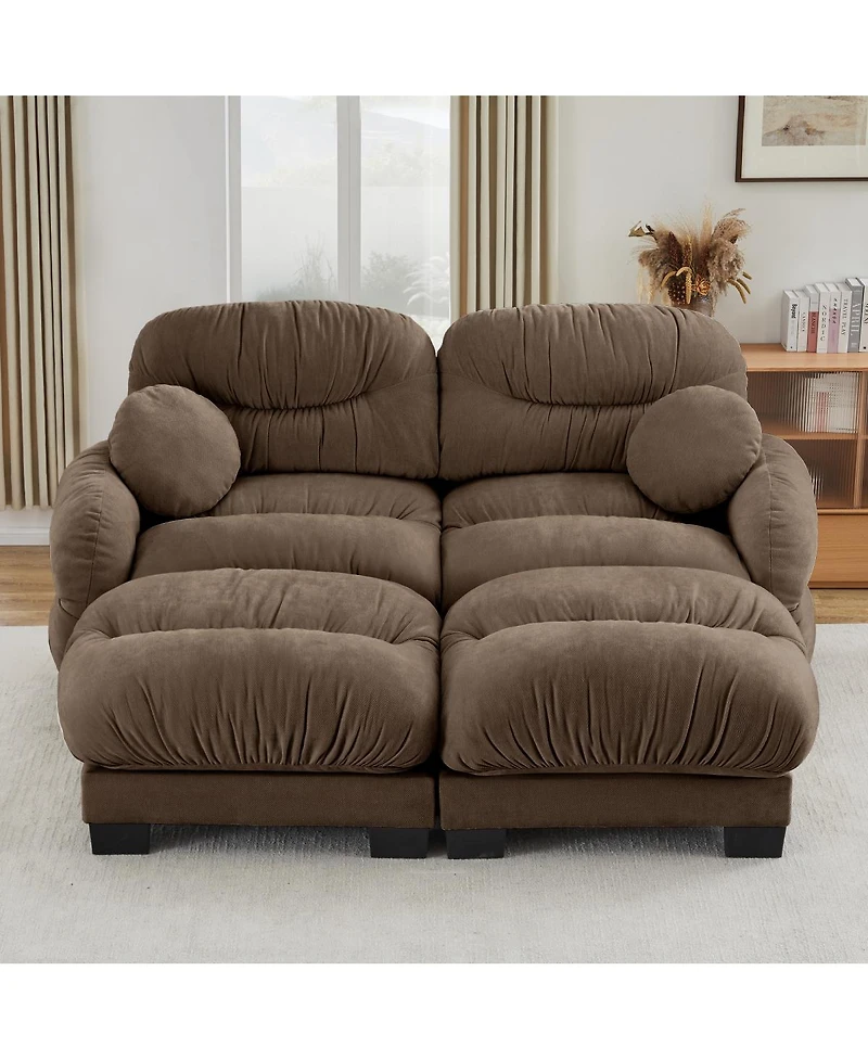 Streamdale Furniture Pleated Chenille 2-Seater Modular Sofa with 2 Ottomans and Pillows