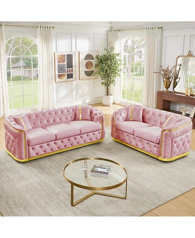 Streamdale Furniture 2-Piece and Velvet Chesterfield Sofa Set with 4 Pillows