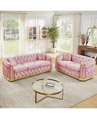 Streamdale Furniture 2-Piece and Velvet Chesterfield Sofa Set with 4 Pillows