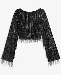 Lapointe X Macy's Women's Boat Neck Sequin Fringe Long-Sleeve Crop Top, Exclusive