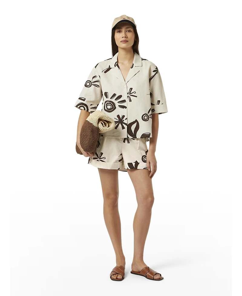 Scotch & Soda Women's Cotton Linen Printed Short Sleeve Top