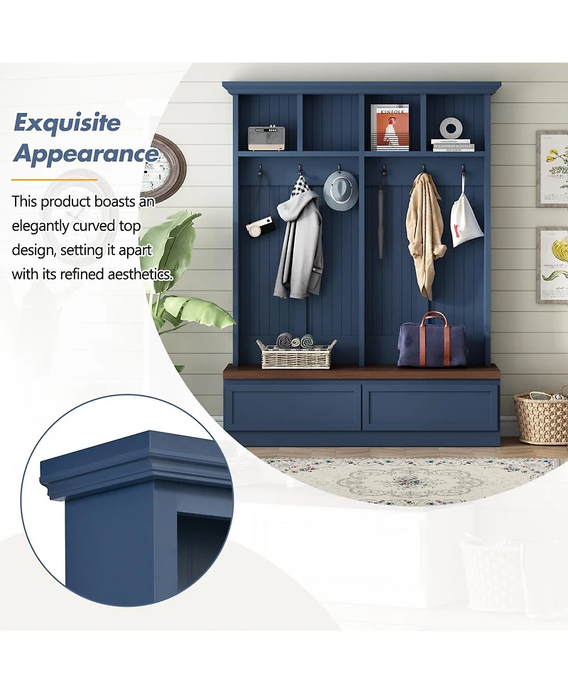 Streamdale Furniture Farmhouse 4-in-1 Hall Tree with Storage Bench and 2 Drawers