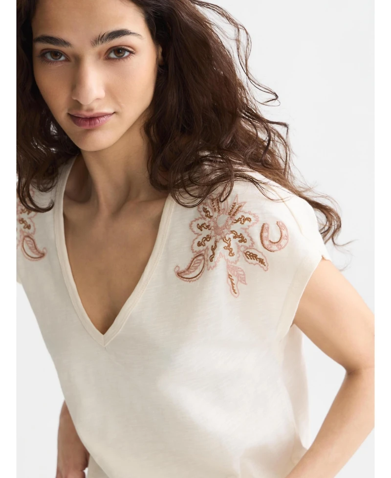 Scotch & Soda Women's Embroidered V-Neck T-Shirt.