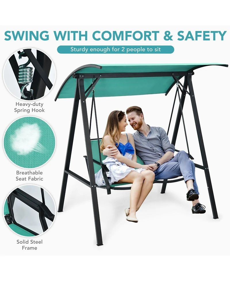 Outdoor 2-Seat Swing Loveseat with Canopy Hanging Swing Beige