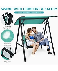 Outdoor 2-Seat Swing Loveseat with Canopy Hanging Swing Beige