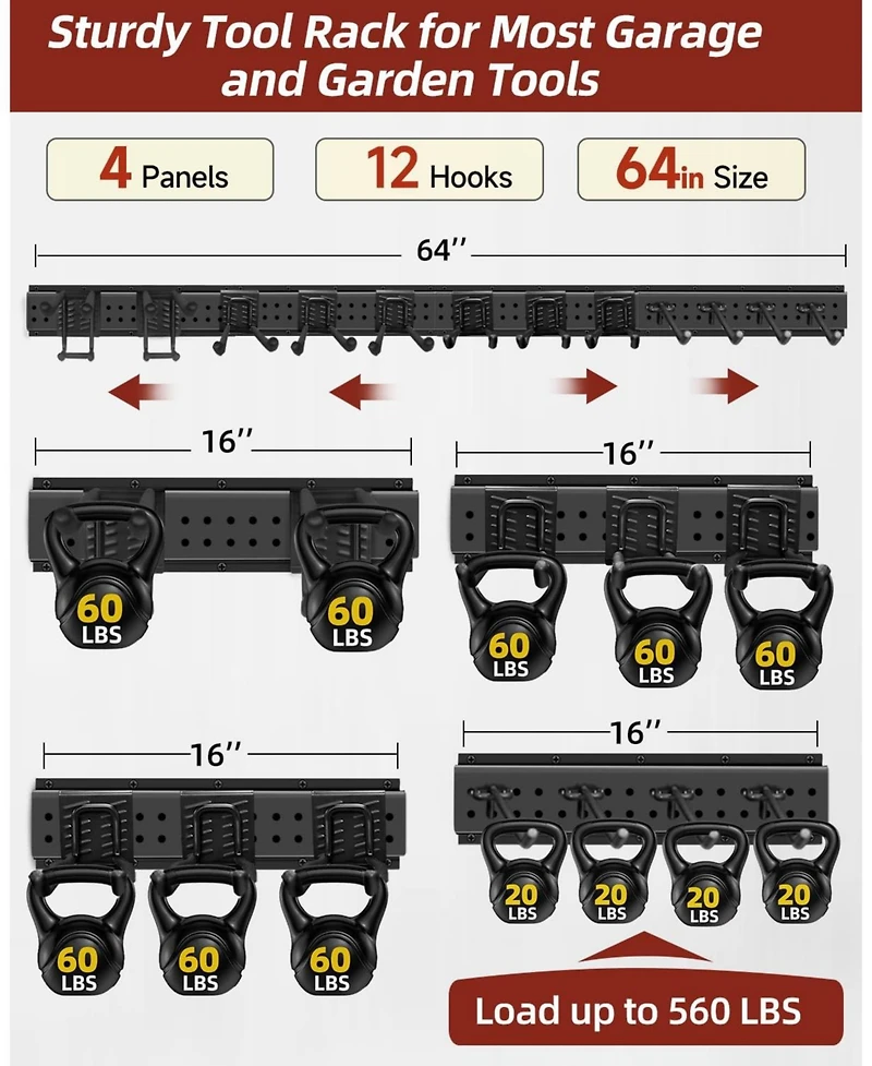 Xdovet Tool Organizer Wall Mount Metal Rack Garden Hanger Holder Hooks