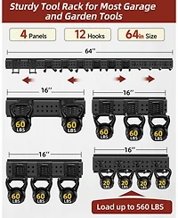 Xdovet Tool Organizer Wall Mount Metal Rack Garden Hanger Holder Hooks