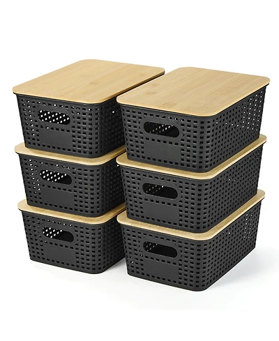 Xdovet Plastic Storage Bins With Lids Stackable Organizer Containers 6 Pack