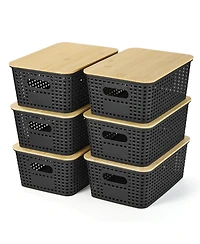Xdovet Plastic Storage Bins With Lids Stackable Organizer Containers 6 Pack